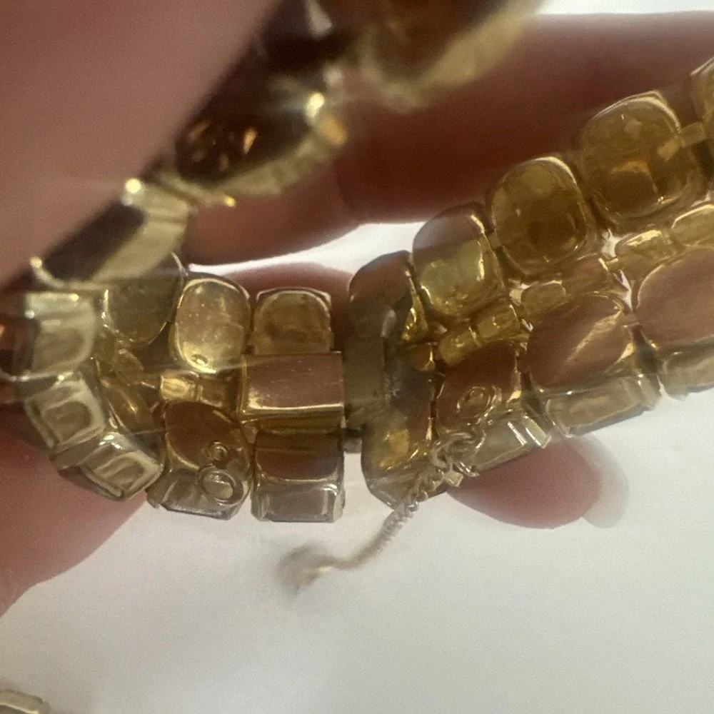 A Vintage Weiss Set in‎ Amber Rhinestones and Goldtone Necklace Bracelet Earring